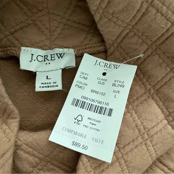 J. Crew Quilted Mockneck Pullover BL249 sz L - Picture 2 of 6